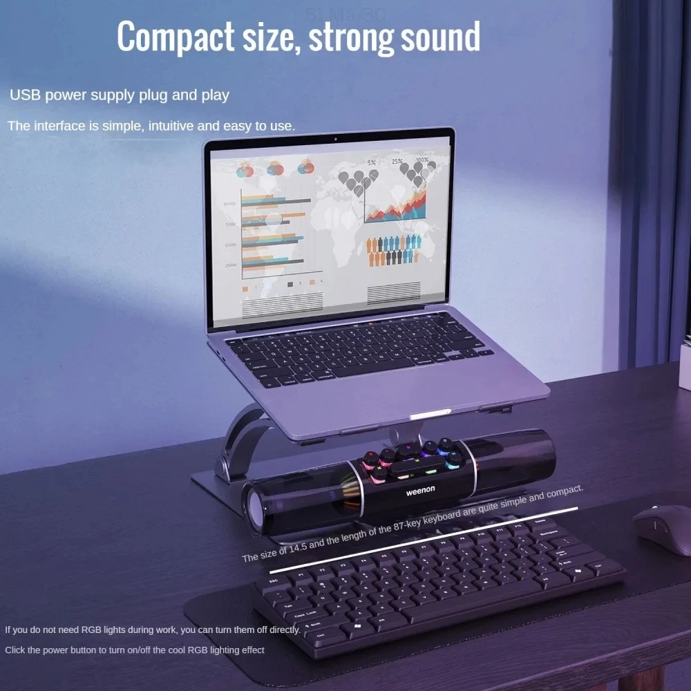 Gaming Bluetooth Speaker RGB Computer Soundbar 3D Surround Wireless Column Subwoofer Music Center Audio Laptop PC TV 4000mAh