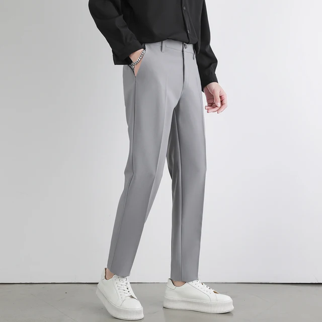 Spring Summer Suit Pants Men Slim Work Elastic Waist Soft Formal Trousers  Male Korea Black Grey Brand Clothing Plus Size 40 42