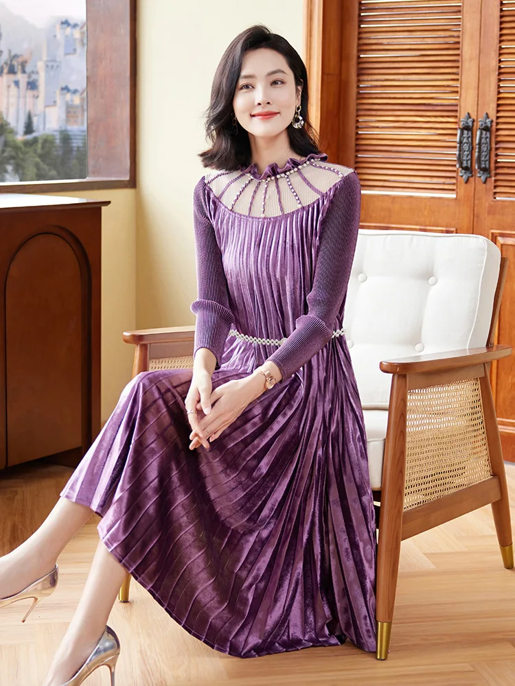 

Высококачественное бархатное длинное платье, новинка осень-зима, женская одежда большого размера, красное платье в западном стиле