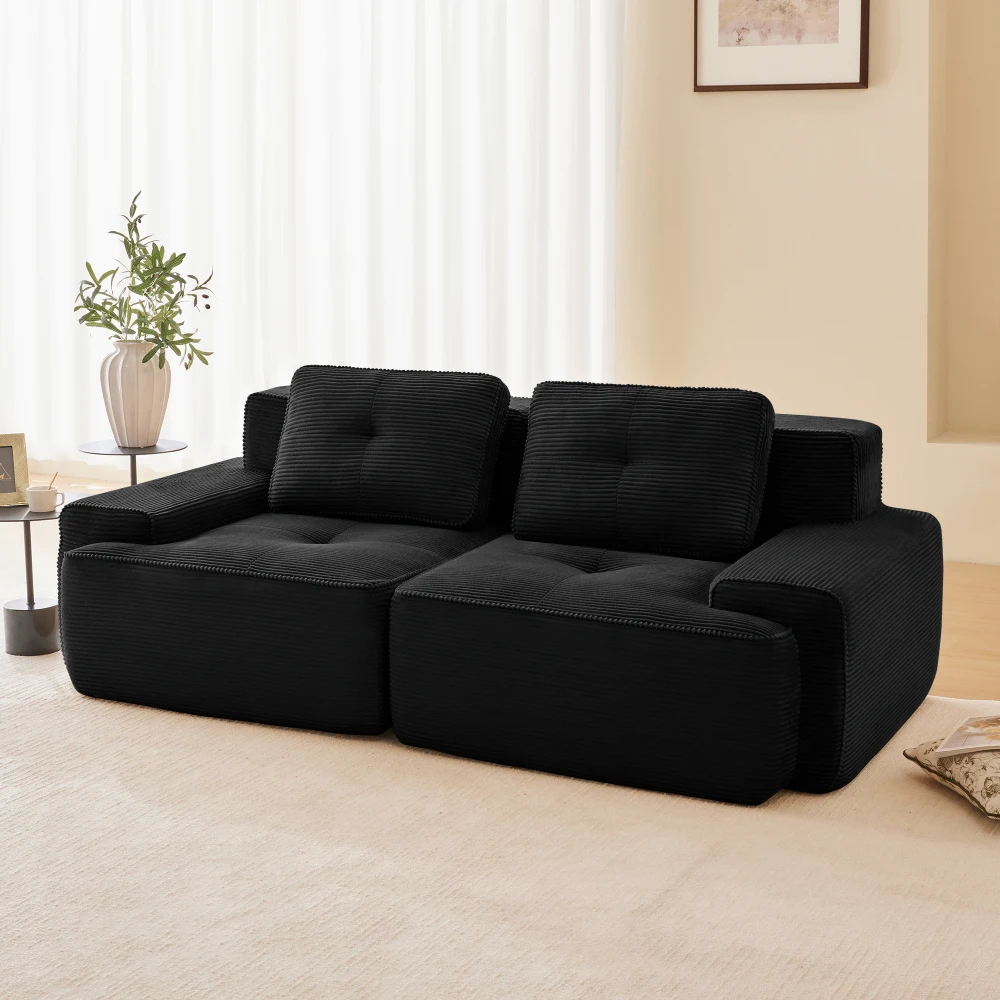Modernes Cord-Cloud-Sofa – Knochenloses Modulares Zweisitzer-Sofa mit Tiefem Sitz für Wohnzimmer Erhältlich in Grün Braun Champagner Schwarz – Detail 15