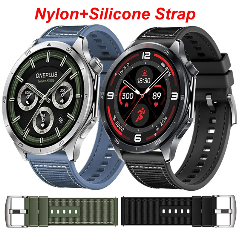 Durable Nylon+Silicone Sport Strap, 22mm Adjustable Bracelet