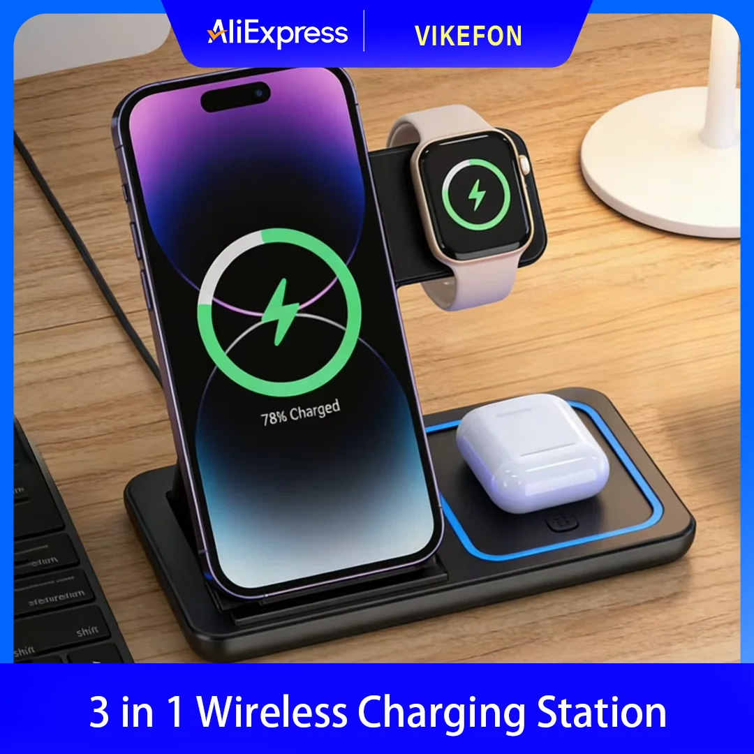 Faltbare 3-in-1 Kabellose Ladestation für iPhone Pro Max iWatch 11 Airpods Pro 4/3 Schnell-Ladeständer Dock