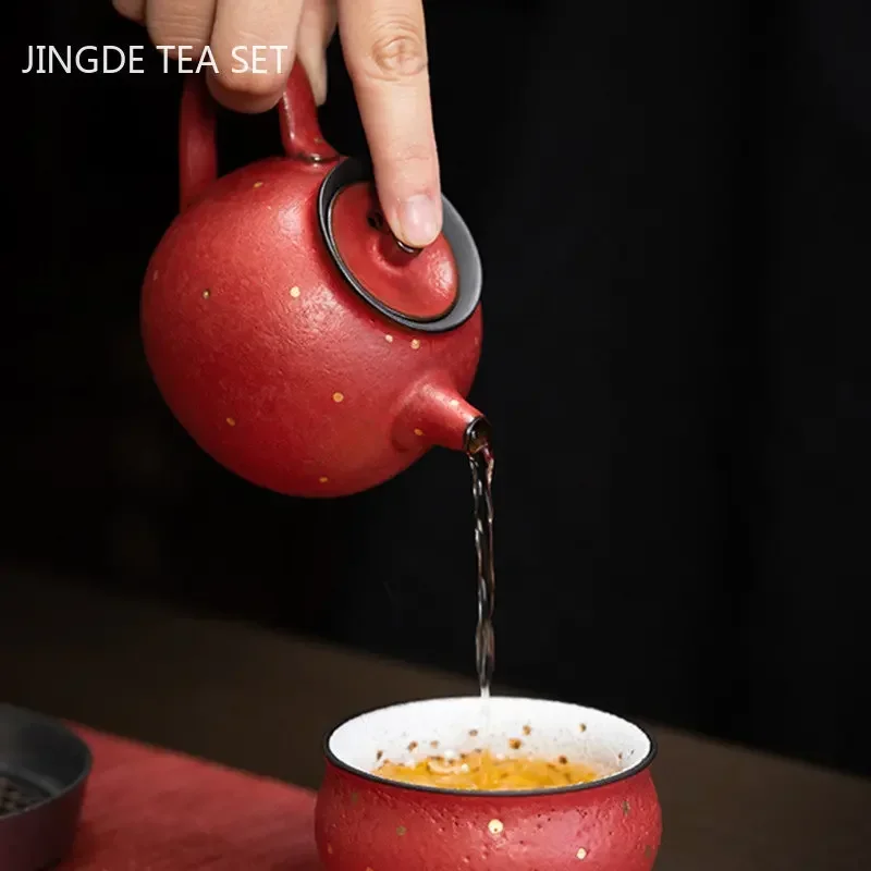180ml Vintage Red Glaze Teapot Handmade Ceramic Beauty Tea Kettle Tradition Filter Tea Infuser Chinese Tea Ceremony Supplies