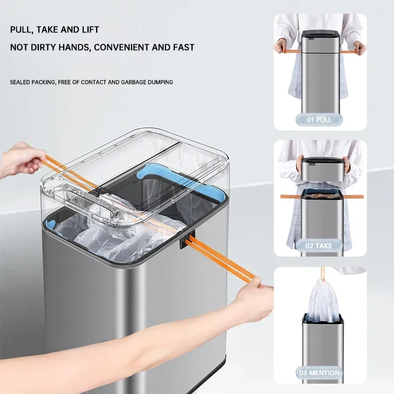 60L Smart Sensor Trash Can Large Capacity Stainless Steel Smart Garbage Bin Luxury Home Kitchen Trash Can For Living Room Bin