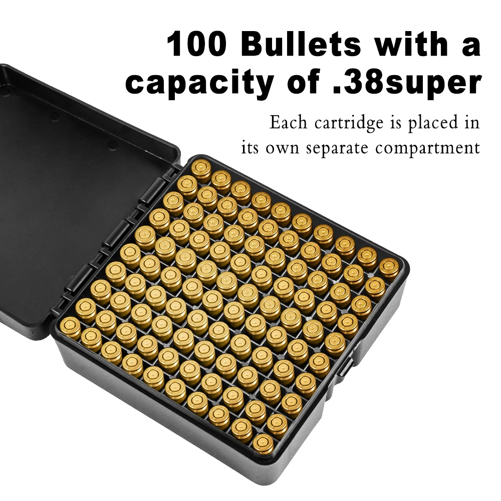 Ammo Storage Box .38super 7.62x39 .223 9mm 100/50 Rounds Bullet Box for Outdoor Hunting Shooting Sports