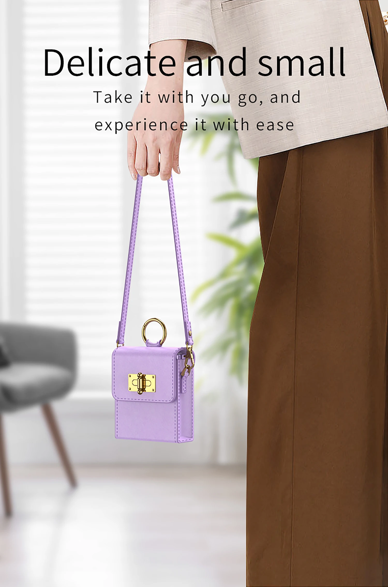 Samsung Galaxy Z Flip 3 4 5G için Mini Omuz Ultra Ince Halkalı Düz Deri Zincir Kordon Telefon Çantası_voghion.com