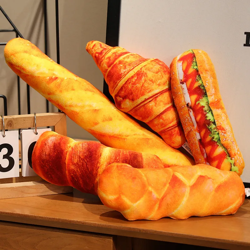 New Simulation French Bread Croissant Plush Pillow Stuffed Printing Images Food Plushie Party Decor Sleeping Companion Man Gift