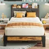 Twin XL Size Bed Frame, Storage Headboard with Outlets, Sturdy and Stable, Easy To Install, No Noise, Bed Frame 1