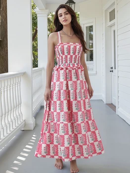 Women Slip Dress, Sleeveless Pleated Flower Dress Summer Long Swing Dress for Cocktail Party 1