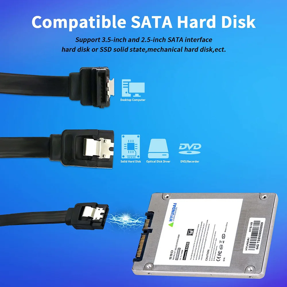 12-Pack SATA Data Cable 90 Degree Right Angle SATA III 6.0 Gbps Cable Black with Locking SATA Cable For HDD SSD CD DVD Drives