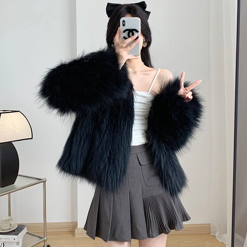 

New encrypted raccoon fur double-sided woven fur coat for women's short Korean version slimming and internet famous young co