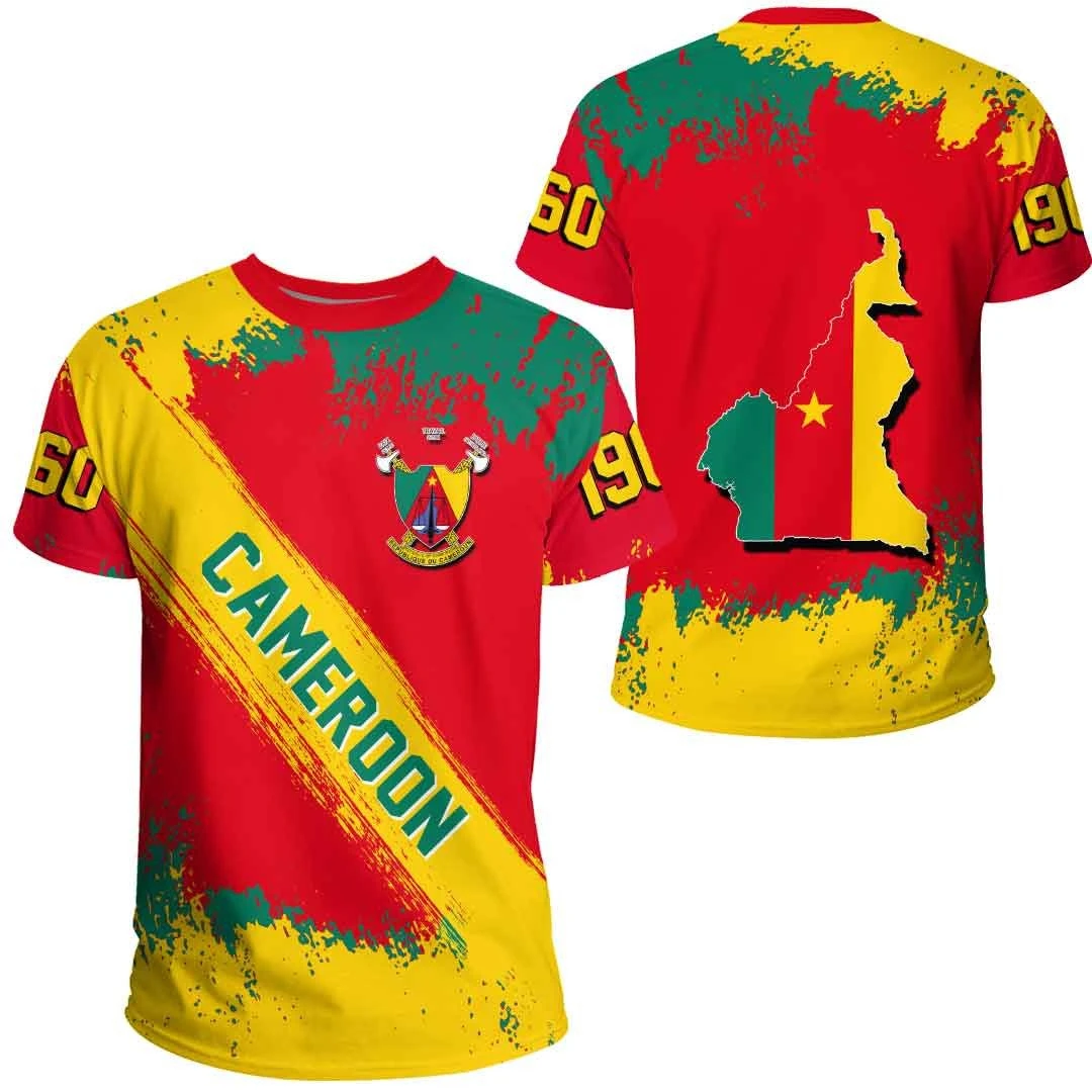 

African Cameroon Flag Map 3d Printing T-shirt Men's Clothing National Emblem Lion Pattern T-shirt Sports Children's Boys T-shirt