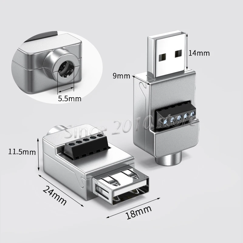 3 Stück/Set USB 2.0 lötfreier Adapter A-Typ Stecker/Buchse auf 4-Pin/5-Pin Schraubklemmen-Stecker, geeignet für DIY-Bausätze ohne Montage – Detail 22