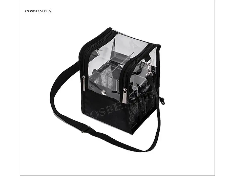 Custodia per trucco da viaggio con divisorio in acrilico custodia per Organizer con custodia per pennelli per trucco borsa per cosmetici in piedi borsa da viaggio per artisti - immagine 4