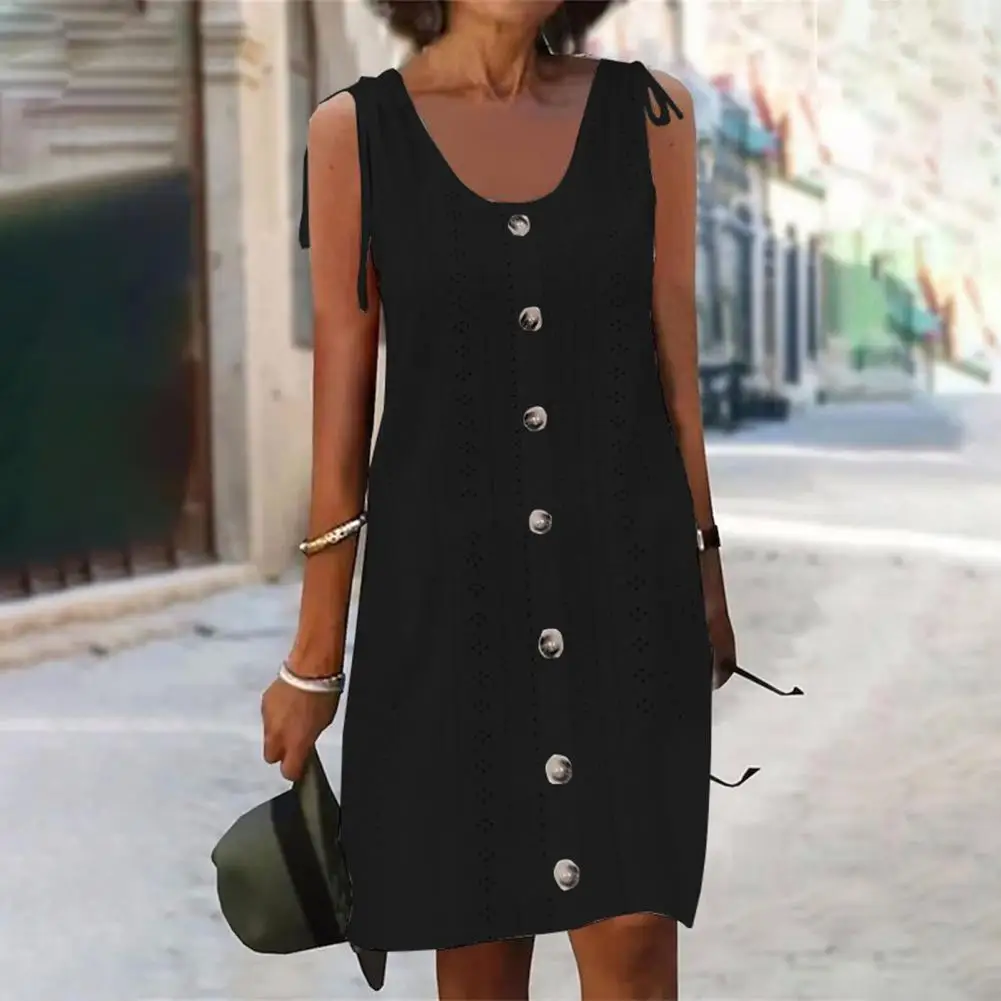 

Lady Midi Dress Strap Women Summer Dress Simple Style Daily Wear Chic Pure Color Women Dress