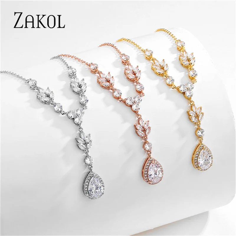 

ZAKOL Роскошные циркониевые цепочки с каплями воды, ожерелья для женщин, изысканные модные свадебные украшения для вечеринки