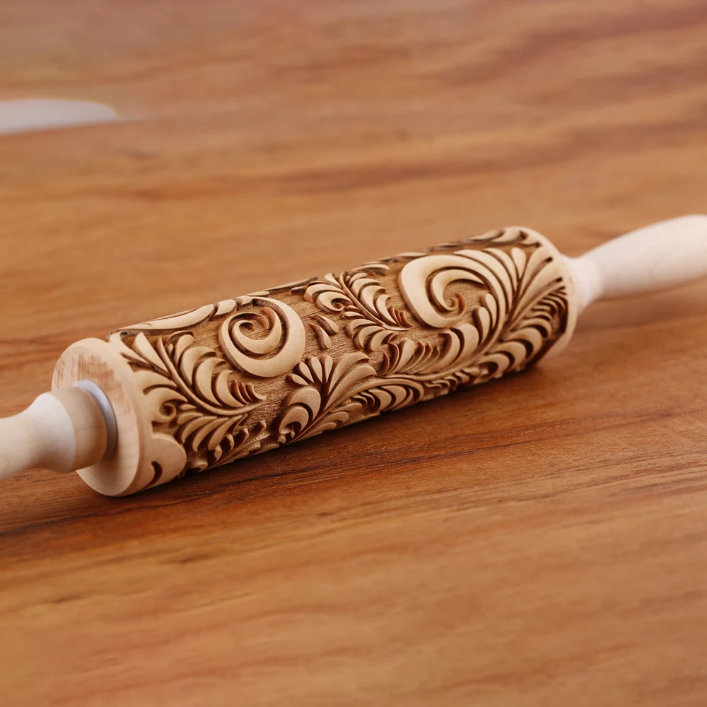 Description Picture 4 of itemArjmide 35X4.5CM Deep Engraved Wooden Rose Flower Embossed Rolling Pin for Baking 3D Cookies Mold Tools ZM153