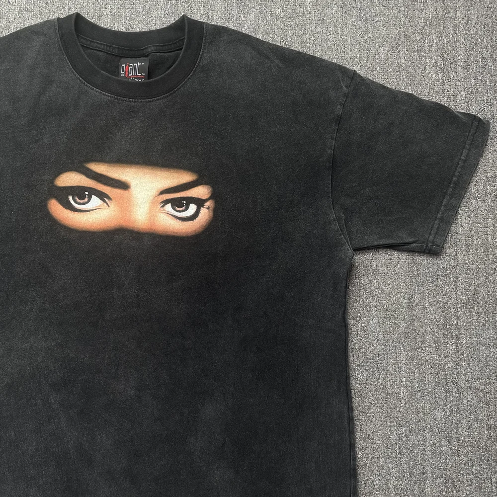 

Frog drift Vintage Streetwear Michael Jackson EYES Graphics Oversized Loose Washing Make Old Tee Tops t shirt for Men Unisex