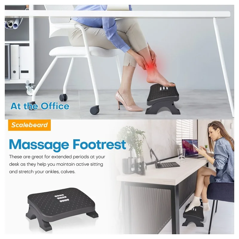 Ergonomic Under Desk Footstool w/Massage Rollers, Muscle Relax Leg Health Care Pain Relief Foot Rest, Family Friends Xmas Gifts