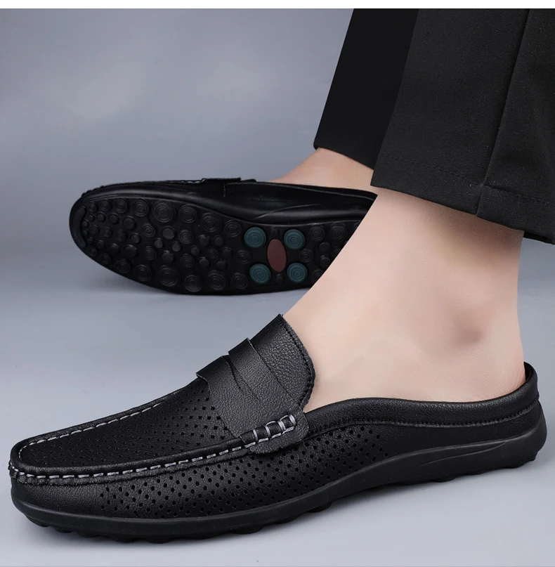 Atmungsaktive Freizeit-Lederschuhe für Herren, Sommer, Outdoor, rutschfest, weiche Sohle, Komfort-Wanderschuhe, Business, ausgehöhlte Lederschuhe – Detail 12