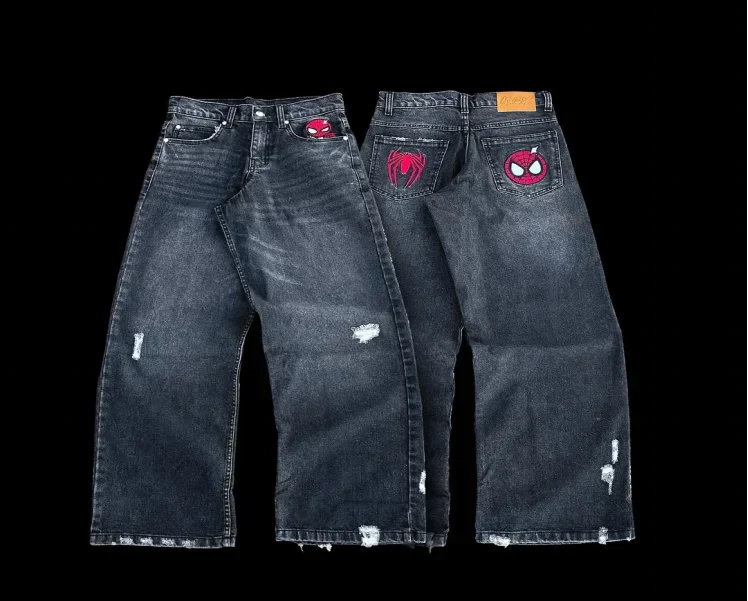 Y2K American Street Style Kawaii Spider Embroidery Loose Skate Jeans Hip-hop Fashion Gothic Retro Denim Pants 4
