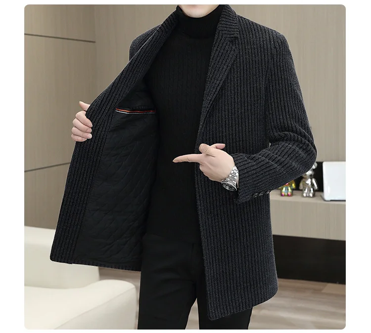 Description Picture 4 of itemNew Business Casual Italian-style Fashion Host Travel Plus Cotton Thickened Mid-length Wool Coat with All Casual Men's Coats