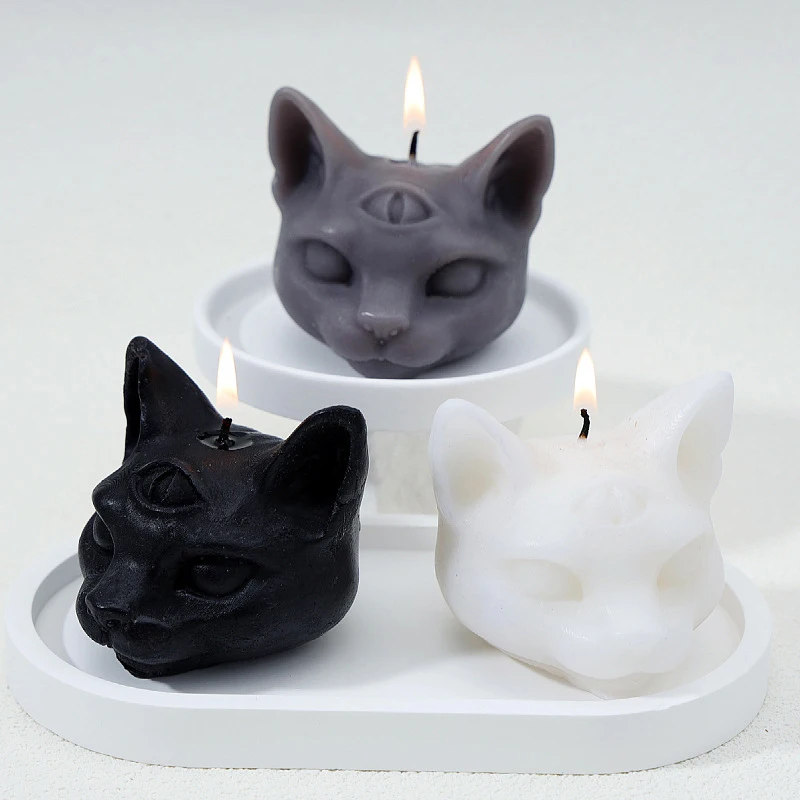 Candele gotiche profumate a tre occhi di gatto cera di soia Halloween decorazione creativa per aromaterapia ornamenti per gatti scuri decorazioni per la casa regalo