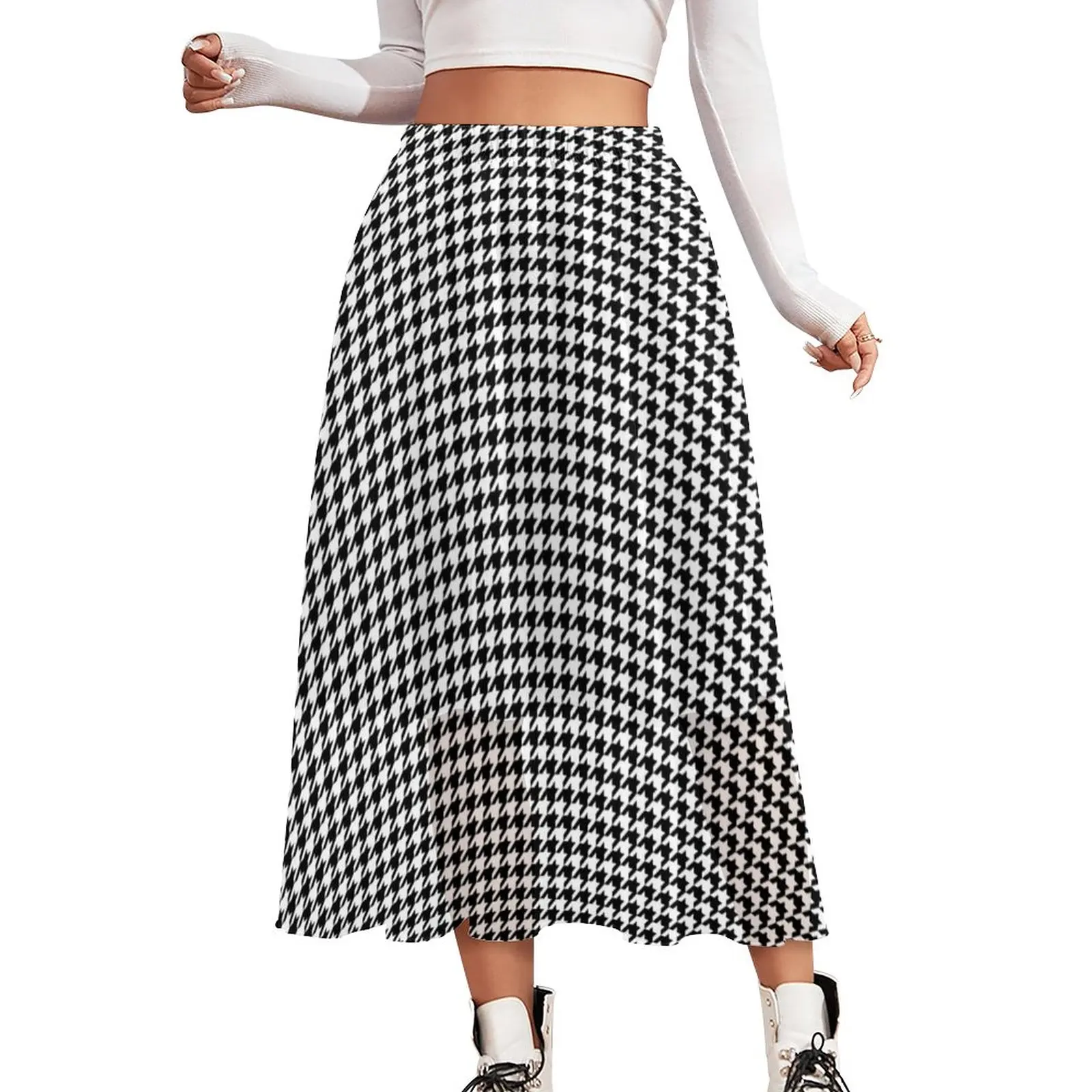 Black White Houndstooth Chiffon Skirt Trendy Deco Chic Pattern Y2K Casual Skirts Woman Elegant Boho Skirt Pattern Bottoms Gift