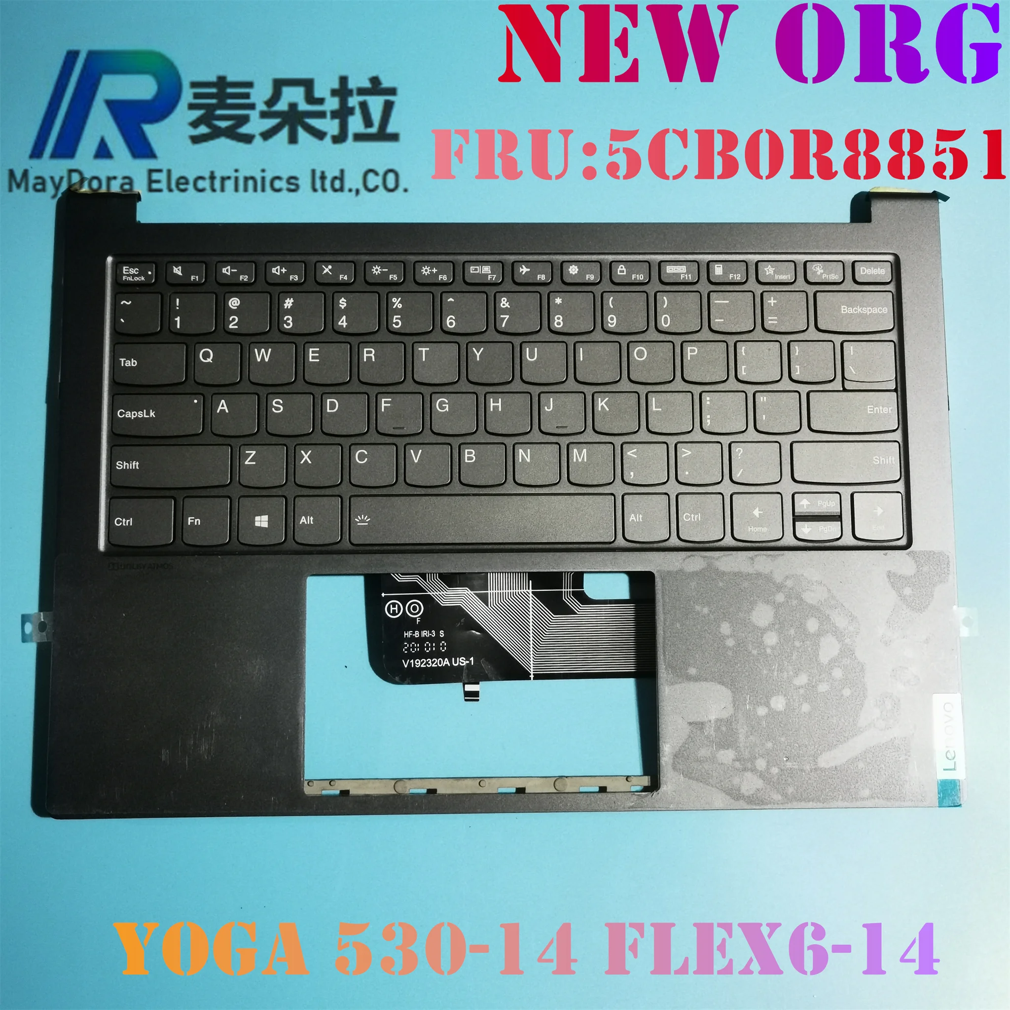 

NEW ORG US/IND English Backlight keyboard palmrest for LENOVO YOGA 530-14 ARR IKB FLEX6-14 1470 1480 GRAY w/ FP hole 5CB0R8851