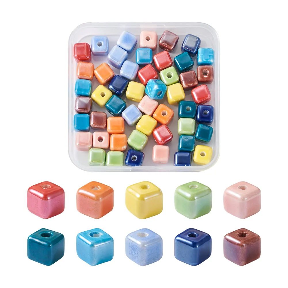 

50Pcs 10 Colors Handmade Porcelain Bead Strand Bright Glazed Porcelain Square Loose Beads for Bracelet Necklace Jewelry Making
