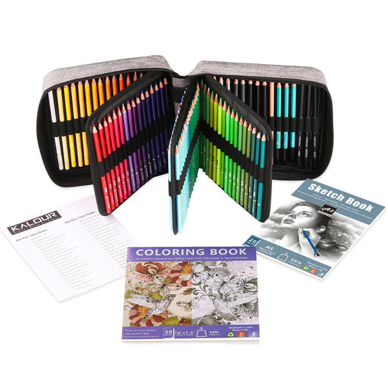 KALOUR – ensemble de crayons de couleur 132, avec livre de coloriage et  carnet de croquis pour adulte, mélangeur de couleurs d'artiste, étui de  voyage à fermeture éclair, fournitures artistiques - AliExpress