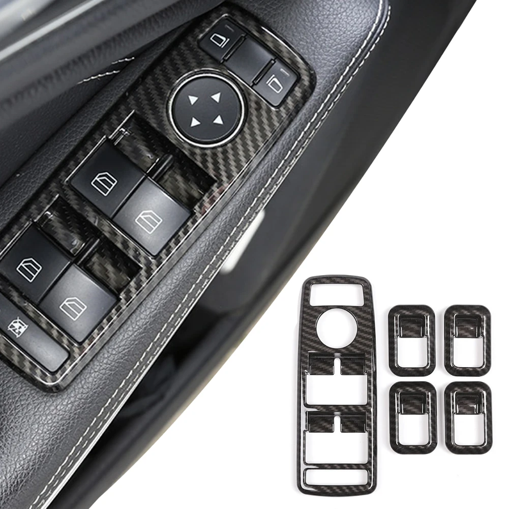 Carbon-Fiber-Style-Car-Window-Lift-Button-Frame-Sticker-For-Mercedes ...