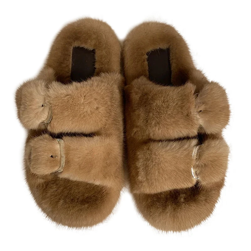 

Real Mink Fur Slippers Winter Women's Shoes 2023 Plush Slippers For Female Luxury Real Fur Flat Flip Flops Ladies Fur Slippers