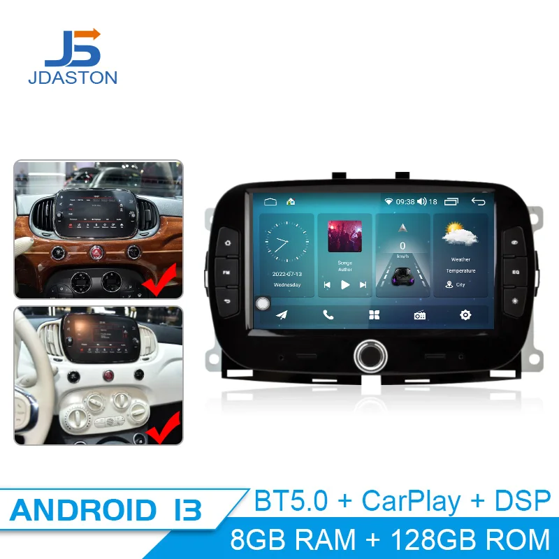 

JDASTON Android 13 Car Multimedia Player For FIAT 500 2016 - 2019 GPS Navigation Stereo 8G+128G Videolog Autoaudio Car Radio DSP