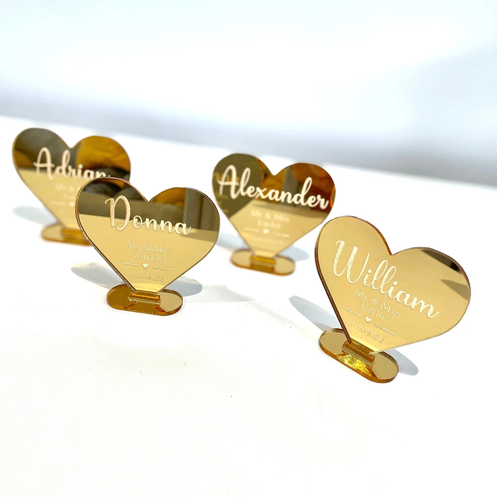 Personalized Wedding Mirror Acrylic Place Setting 10pcs for Baby Shower Party Engraved Place Names Table Decoration