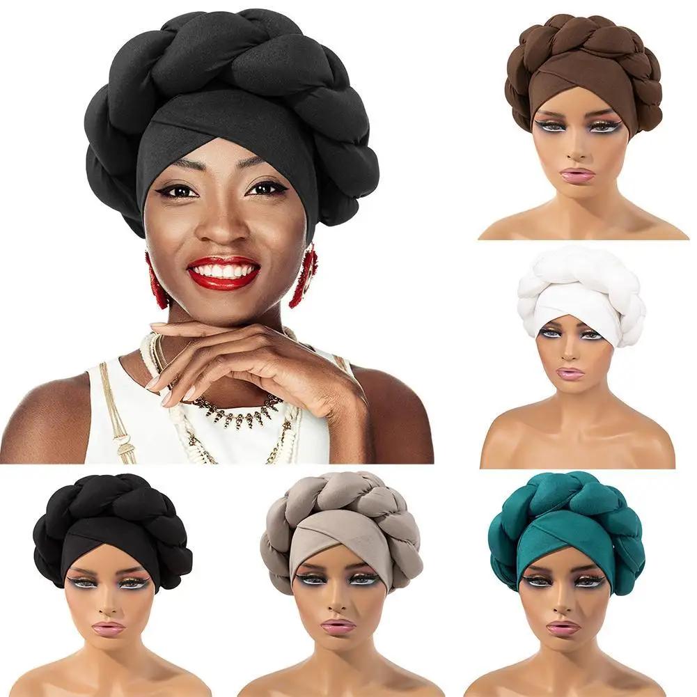 

Turban Cap Turban Head Wraps For Women Pre-Tied Twisted Headscarf Beanie African Boho Braid Silky Turban Hats