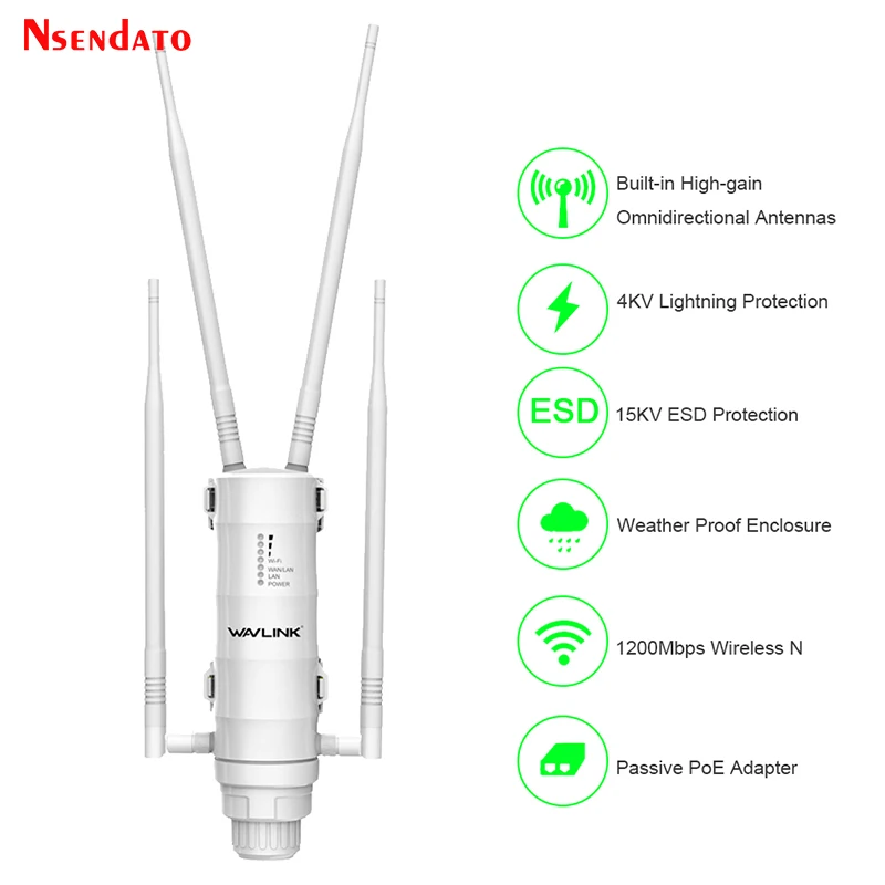 Wavlink Ac600 Amplificateur Wifi / puissant répéteur Wifi extérieur Support  Poe / double bande 2.4 + 5g / 2 Antenne Wifi longue portée