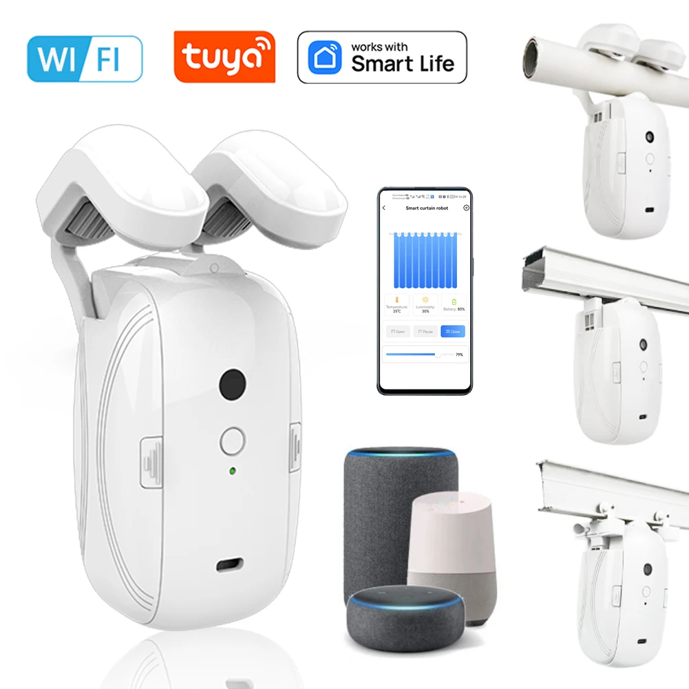 

Tuya Mini Smart Electric Curtain Motor Voice Control Swithbot Smart Curtain APP Control Compatible With Alexa Google Home Motor