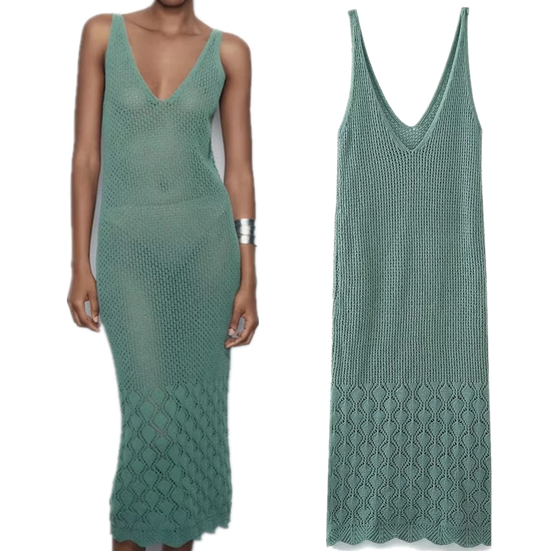 

Jenny&Dave French Fashion Ladies Elegant Knit Dress Hollow Out Sexy Sleeveless Party Dress Women
