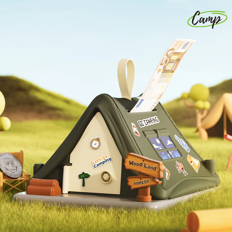Tent piggy bank, green pink and pink optional, key to open the door, large capacity to deposit money, boys and girls available,