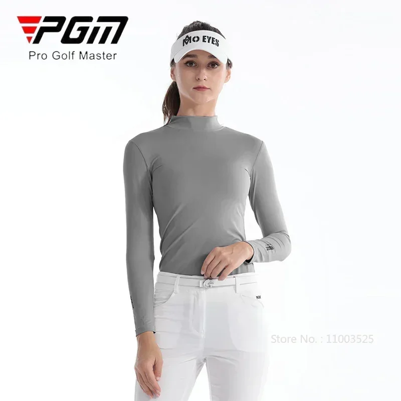 Pgm Golf Women Summer Ice Silk Shirt Long Sleeved Anti-UV Cool Tops Breathable High Elasticity Underwear Causal Sports Tops