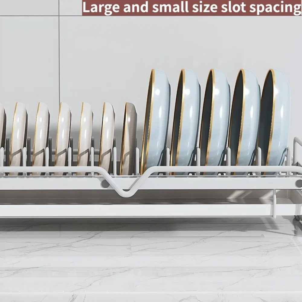 Single Tier Dish Drying Rack Metal Anti-Slip Pull-Out Dish Rack Multifunctional No-Drill Installation Under Sink Rack Under Sink