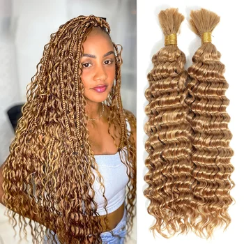 #27 Honey Blonde Bulk Human Hair For Braiding Deep Wave Human Hair Bundles No Weft Bundles For Women Hair Extensions 1