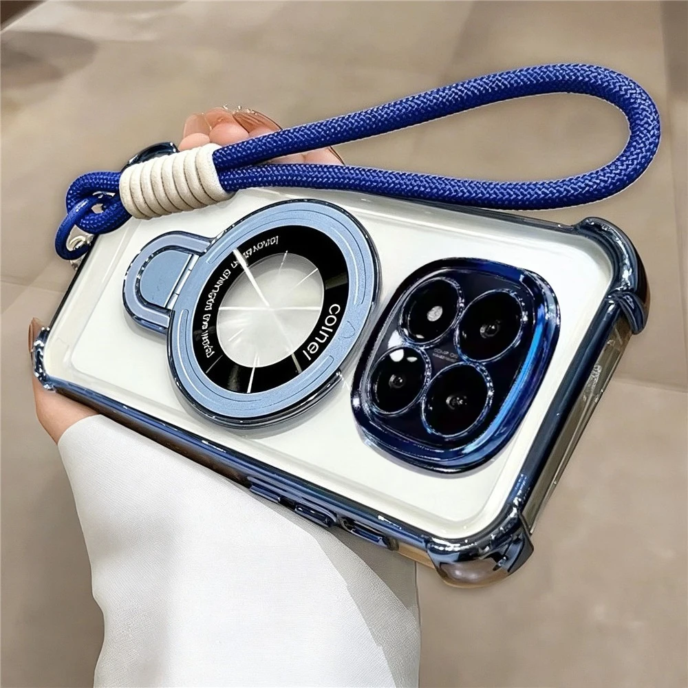 Transparent Shockproof Rope Lanyard Stand Phone Case