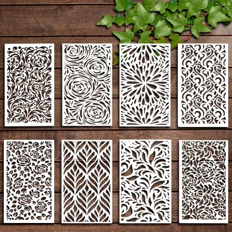 80pcs 질감 꽃 기하학 스텐실 플래너 아트를위한 페인팅 템플릿 DIY 가구 벽 바닥 유리 창문 장식