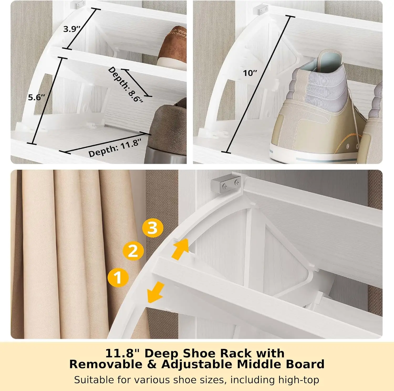 3 Flip Drawers & Coat Rack, Freestanding Wood Shoe Storage Organizer for Entryway, Hidden Narrow Shoe Rack Cabinet Organizer
