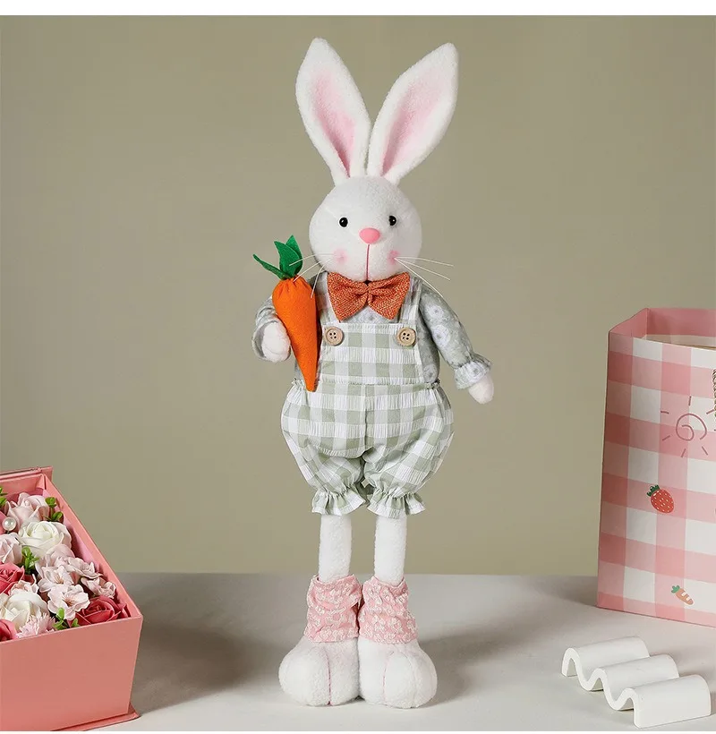 Cute Rabbit Dolls Happy Easter Ornament Carrot Bunny Happy 2026 Easter Day Gifts for Kids Rabbit Home Gift Decor