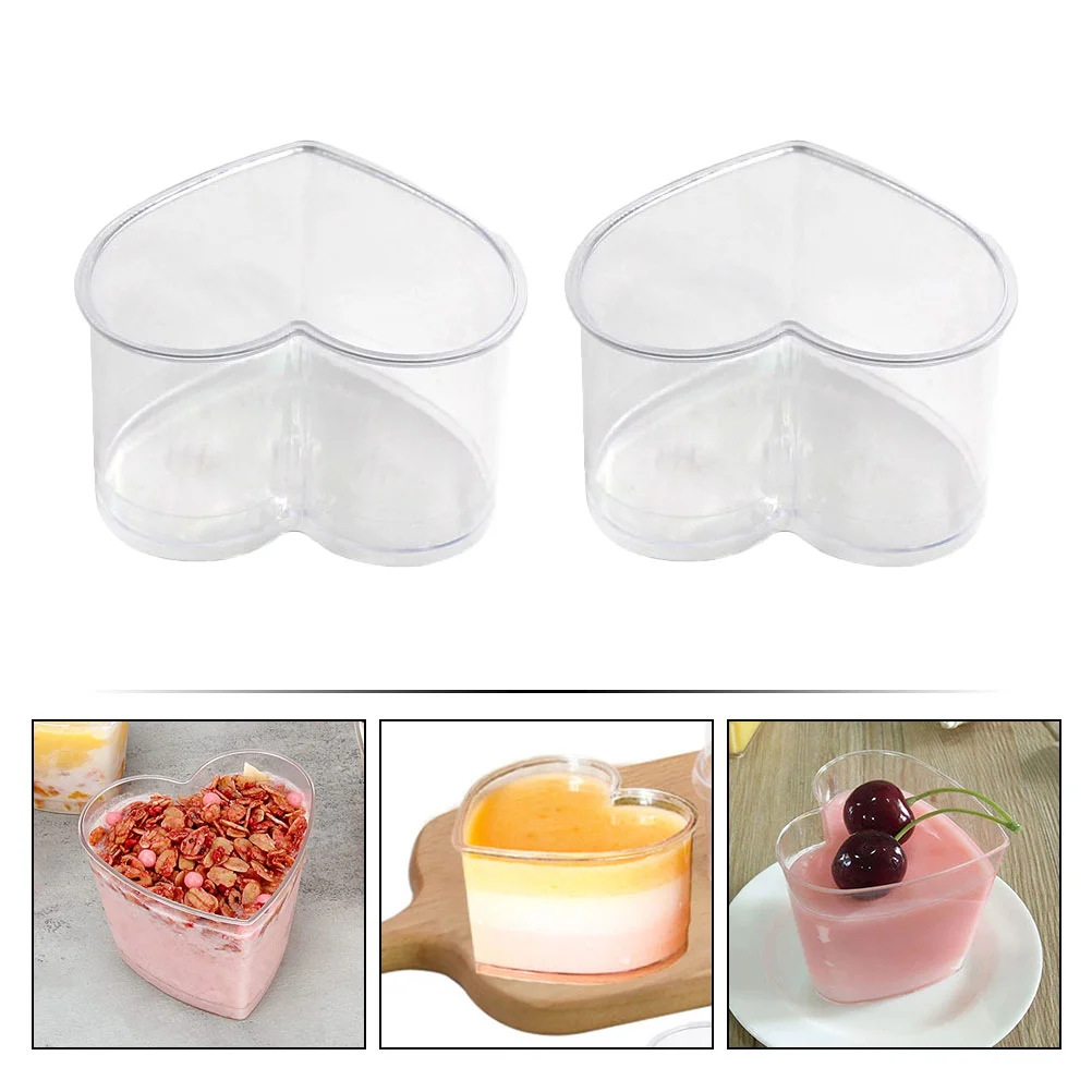 10 Pcs Heart Shaped Pudding Cup Transparent Dessert Cup Disposable Mousse Party Tiramisu Clear Storage Household