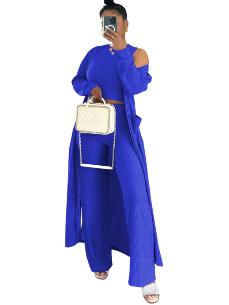 Wmstar Women Three Piece Set Autumn Fashion Solid Color Casual Long Sleeve Vest Wide Leg Long Pants Lady Outfit Work Tracksuit