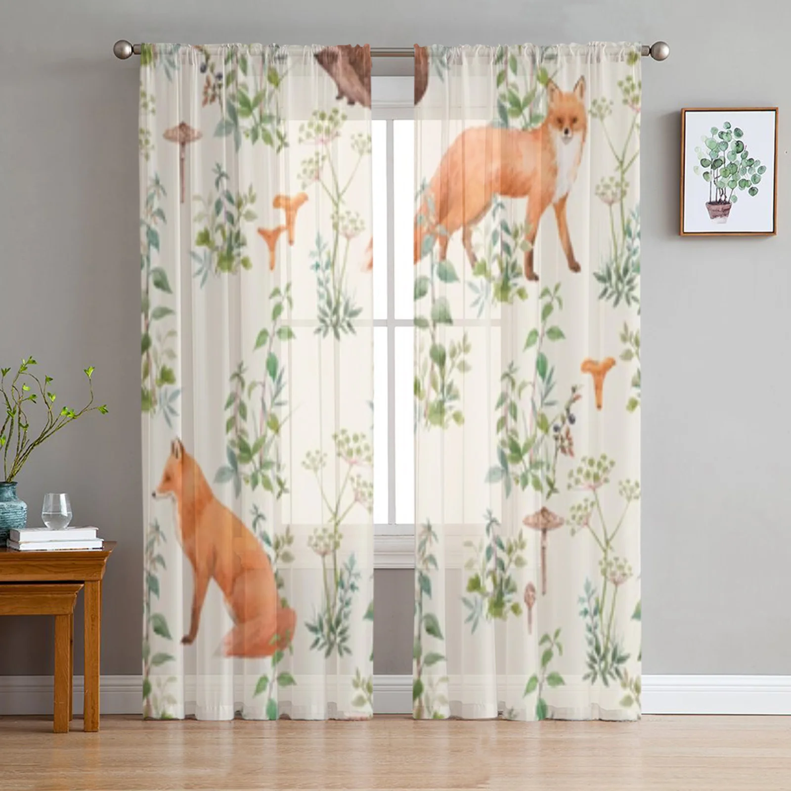 

Forest Plants And Foxes Sheer Window Curtains For Living Room Bedroom Modern Voile Tulle Curtains Fabric Drapes For Kitchen